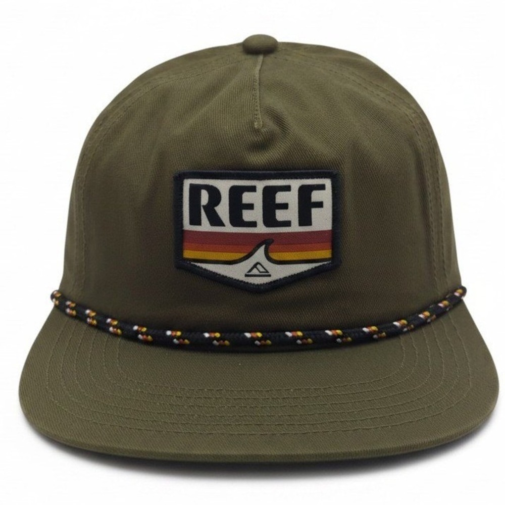 Reef Savor Snapback Hat Dark Olive Green Surf Patch Rope Cap OSFM